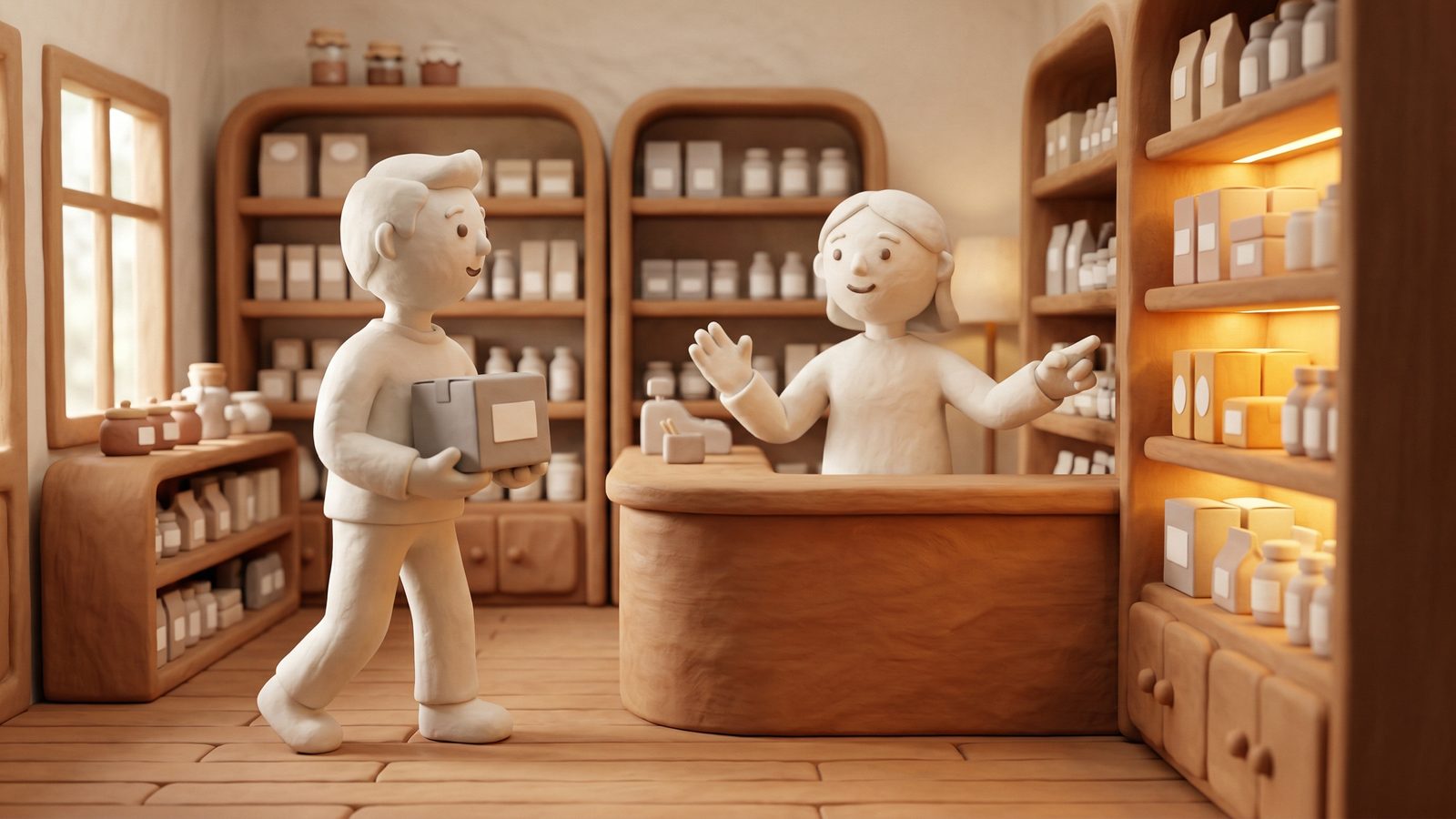 A helpful retail assistant redirecting a customer toward a better-fit product — the same principle behind effective competitor keyword campaigns